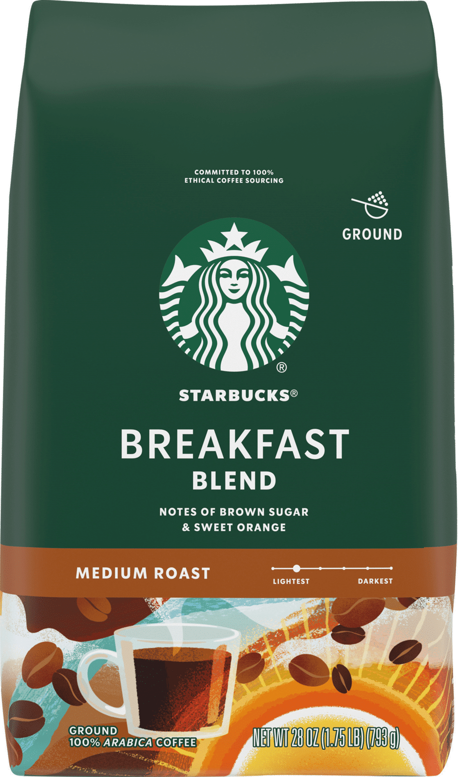 Starbucks Breakfast Blend Medium Roast Ground 100% Arabica Coffee